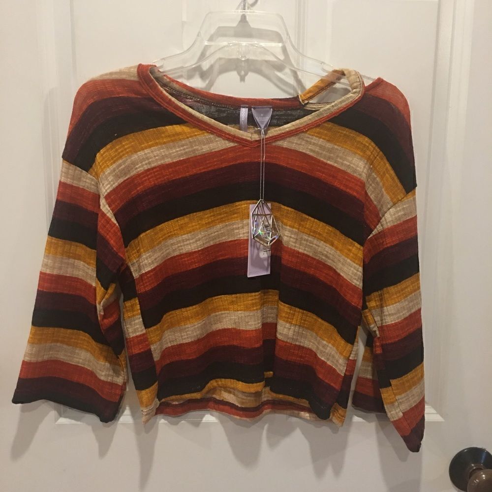 Good Luck Girl size 14 striped cropped top shirt